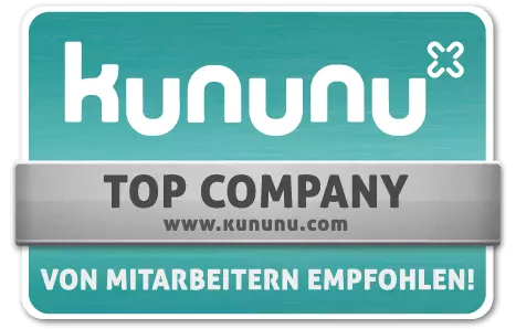 kununu TOP COMPANY: Ein exklusiver Kreis von 4,8% der auf kununu bewerteten Unternehmen haben sich für das „TOP COMPANY“ Siegel qualifiziert.